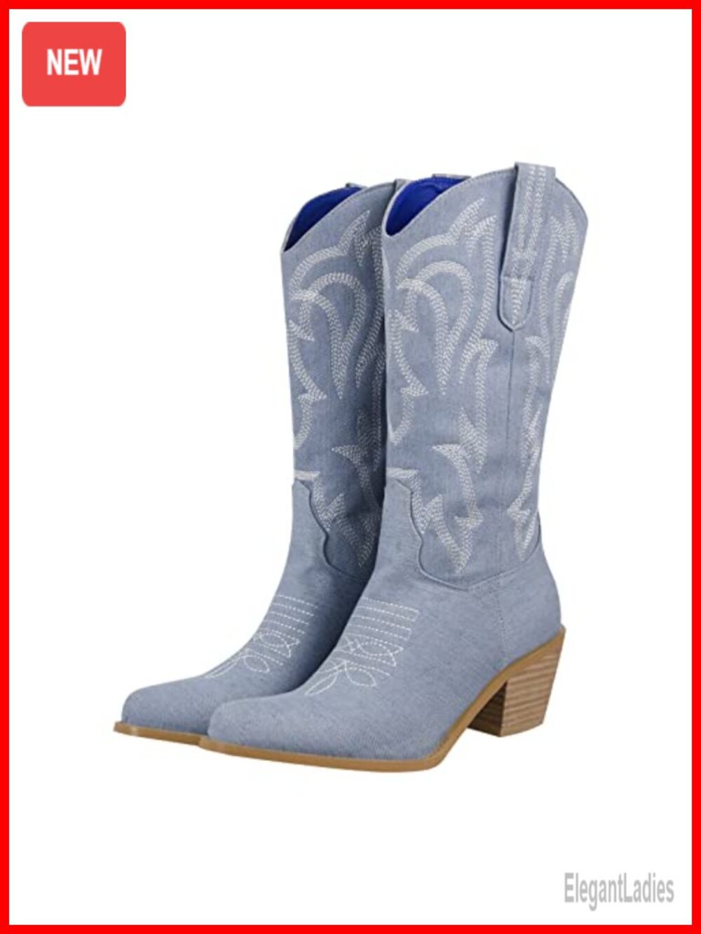 Women's Embroidered Western Cowboy Boots Mid-Calf Pull-On Booties